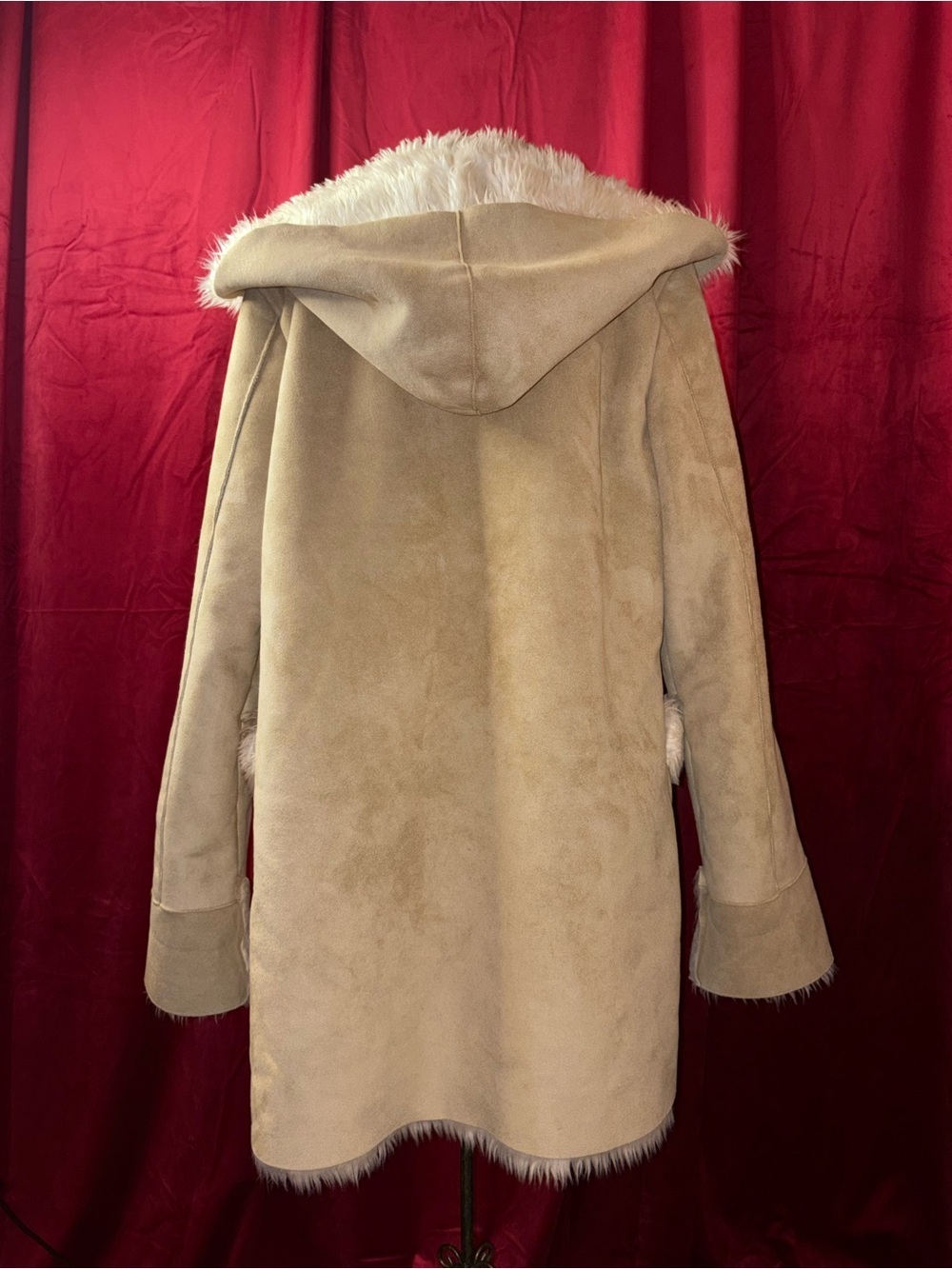 Nine West Cream Faux Shearling Toggle Trench Coat - Picture 3 of 5